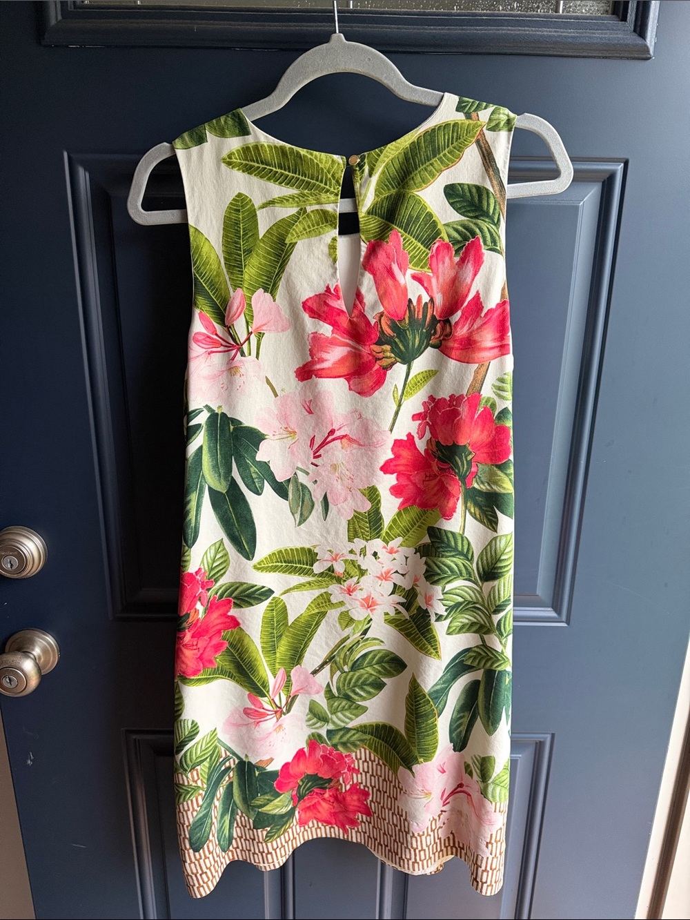 Tommy Bahama Cream Dress with Pink Floral & Green Leaves - Picture 2 of 4
